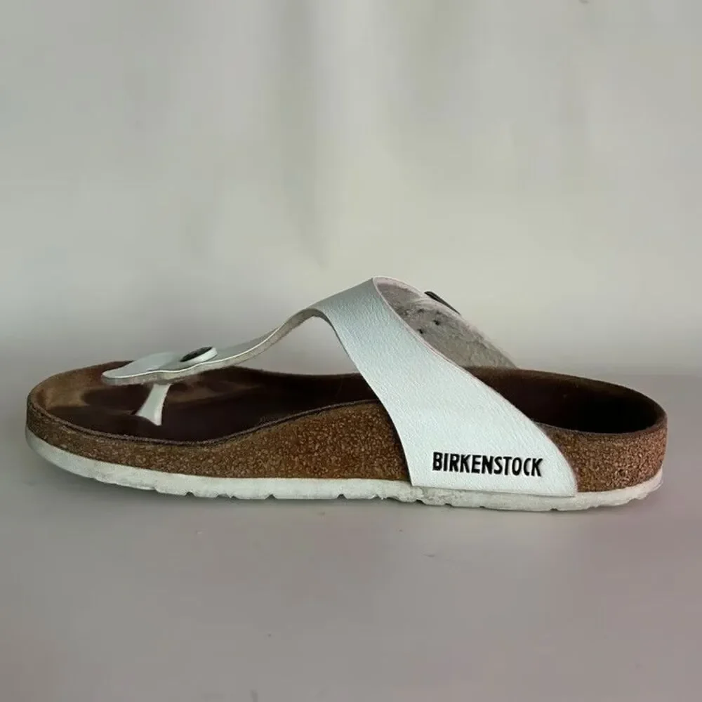 Birkenstock Gizeh Thong Sandals Womens Size 38 L7 M5 White Birko-Flor Comfort